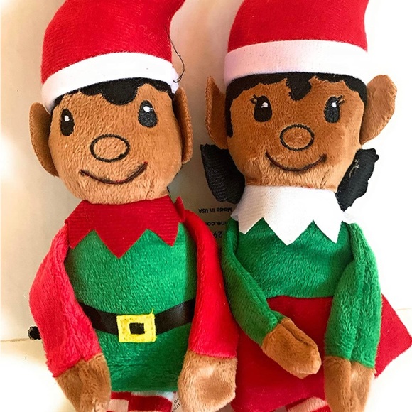 2 African American Christmas elves plush tan brown 14.5x5” shelf sitters mantle - Picture 2 of 2